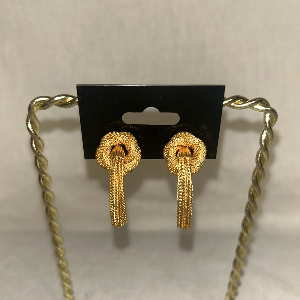 Vintage Signed Continental Clip-On Earrings Set Mesh Love Knot
